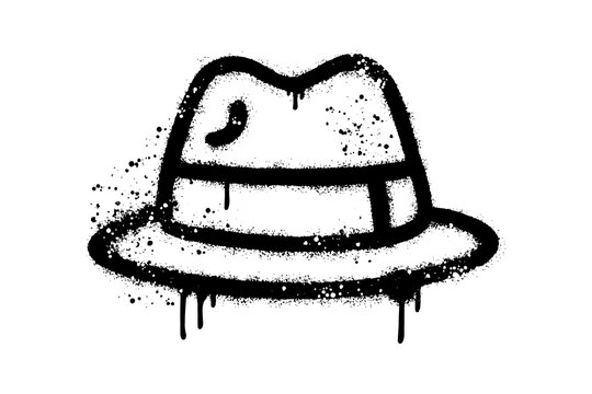 Vintage fedora hat graffiti spray paint stencil icon for urban design