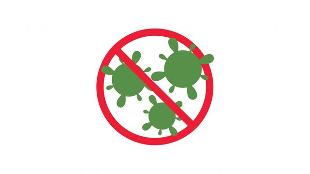 Animated "Germ-Free" Icon: Red Prohibition Sign Over Green Bacteria for Medical and Hygiene Video Overlays