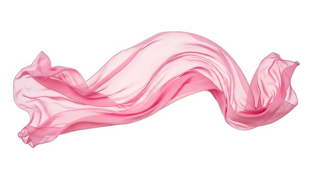 A pink scarf blowing in the wind on a white background