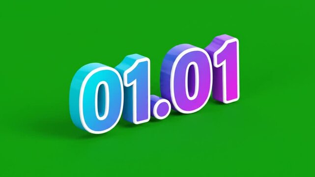 3D Rendering of Date 0101 on Green Background.