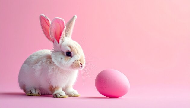 white rabbit on pink background