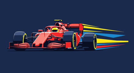 Fototapeta premium Modern Flat Design Red Formula Racing Car with Speed Trails Illustration