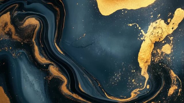 An elegant dance of gold and deep blue hues, where swirling patterns and textures blend seamlessly, creating a captivating visual experience. 