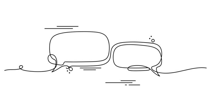 Continuous line drawing of two speech bubbles - minimalist conversation art. None editable stroke