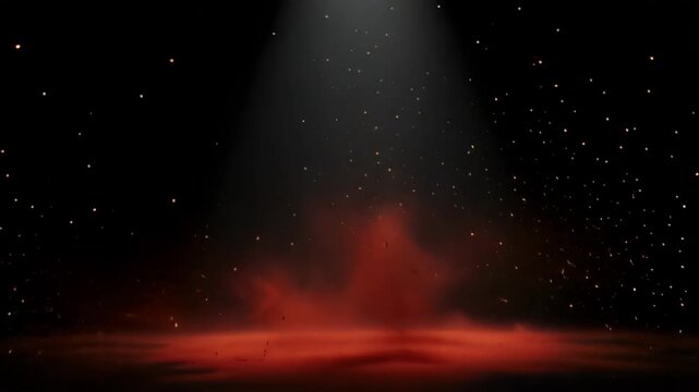 Vibrant orange explosion with sparks under spotlight