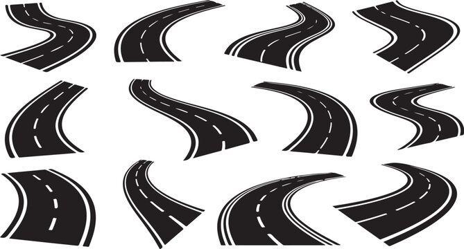 Collection of various road curves and bends illustrations
