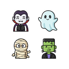 Set of happy Halloween monster characters smiling for festive season illustration