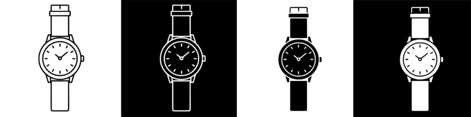 Two elegant wristwatch icons in outline style, symbolizing precision, time, and accessories.