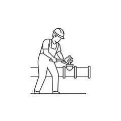 Fototapeta premium Plumber adjusting large pipe valve with adjustable wrench drawing