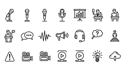 Obraz premium Collection of Icons Representing Communication and Presentation.