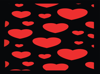 Seamless red heart pattern on black background romantic Valentine vector illustration design