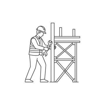 Scaffolder assembling metal structure with adjustable wrench tool