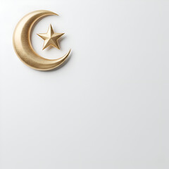 Realistic crescent moon and star symbol with subtle gold texture