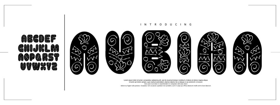 Nubian An ethnic decorative display font from african with hand-drawn tribal ornaments and symbolic patterns, perfect for cultural branding and posters.