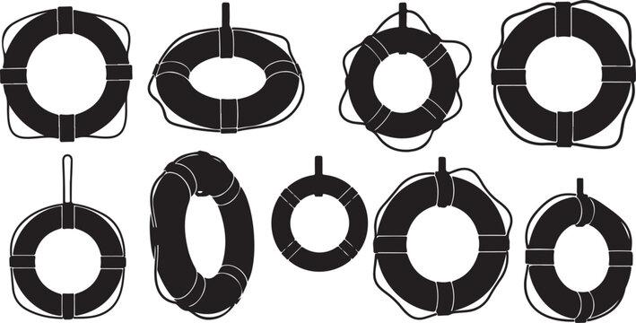 Set of lifebuoys in various states of disarray illustrated