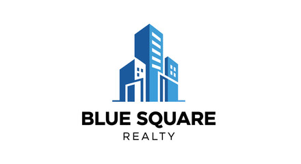 Blue Square Realty Logo with Modern Blue Buildings.