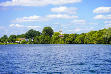 Fototapeta premium View of Lake Lippe and the surrounding landscape. Nature by the lake near Paderborn. 