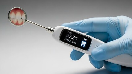 close up of digital periodontal probe checking gum health