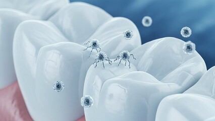 detailed scientific rendering of harmful bacteria on dental surfac