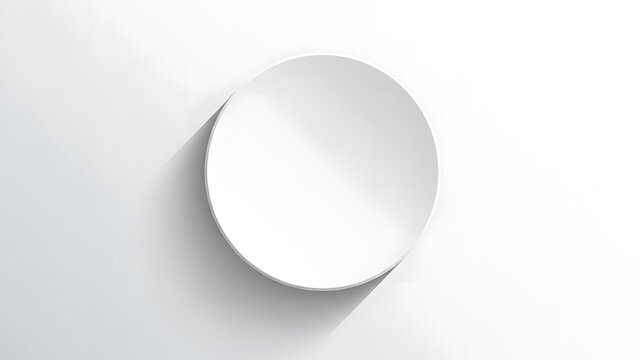 Blank white circular disc casting a subtle shadow on a neutral white background, ideal for graphic design and branding