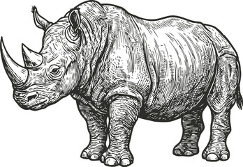 Fototapeta premium Hand drawn rhinoceros illustration with detailed line art and texture shading