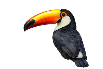 Fototapeta premium Vibrant toucan bird with large orange beak isolated on transparent background