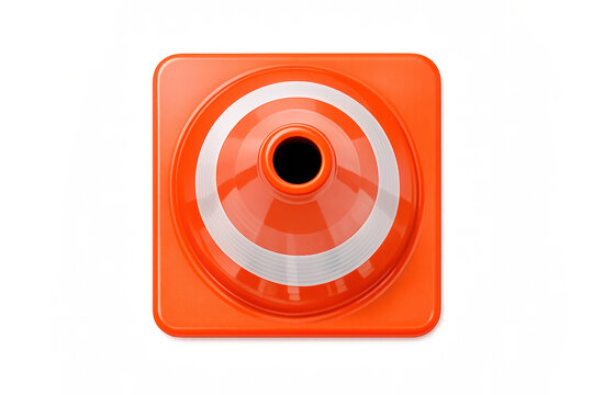 Realistic orange traffic cone top view on gradient background