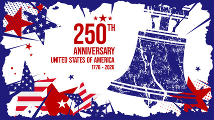 250th Anniversary United States of America with liberty bell and flag, banner, poster, vector illustration © KR Studio