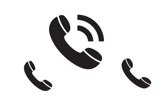 Set of Simple Black Phone Icons on White Background, Minimalist Communication Symbol Illustration