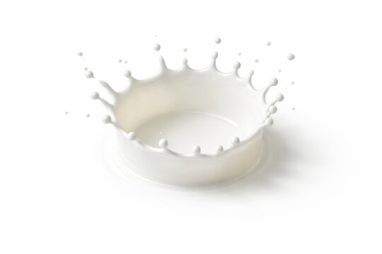 Milk droplet impact creating perfect crown splash with tiny beadlets top down extreme macro focus stacking clarity crisp high key studio isolated on white