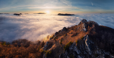 Above clouds - mountain landscape at sunset, Slovakia