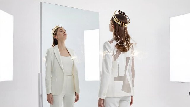 imposter syndrome concept mirror reflection wearing crown while person