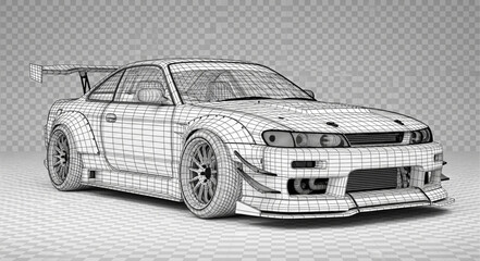 Racing Car Wireframe Design Illustration.