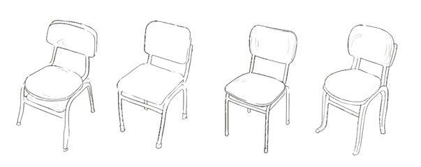 Isometric vector illustration chair set, simple shapes, clean vector line style.