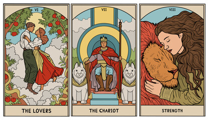 vintage vintage style deck of tarot cards. magical predictions of the future, mysterious characters.	