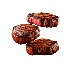 Grilled steak medallions, cooked medium-rare, isolated