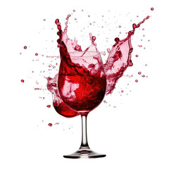 A wine glass with wine mid-splash against black