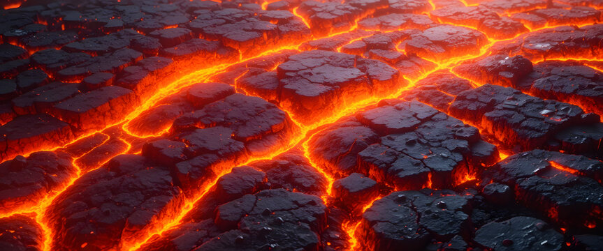 Ultra-realistic abstract background with rough volcanic rock texture, glowing gradient from fiery red to molten orange and bright yellow, deep surface cracks, dramatic cinematic lighting