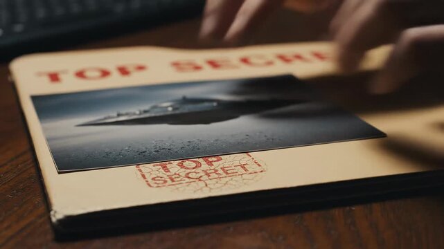 Top Secret Folder with UFO Photo, Classified Document, Government Conspiracy