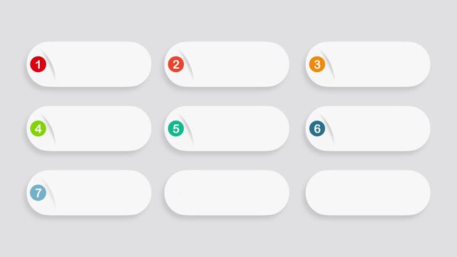 animated video of business infographics rectangle shape 9 and 12 steps, multicolor table for workflow, presentation, 4k animation