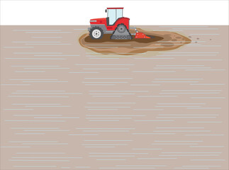 水田で農作業をしているイラスト素材。