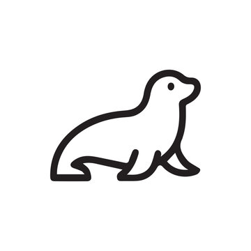 Sleek Black Line Art Icon of a Resting Seal on a White Background