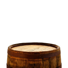 Close-up of a weathered, wooden barrel?s top, isolated