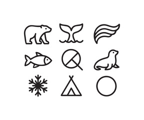 Arctic Nature And Wildlife Minimalist Line Icon Set For Design Projects © Oxsvge