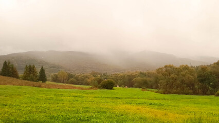 Dark clouds over top of Bieszczady Mountains. Storm is coming.