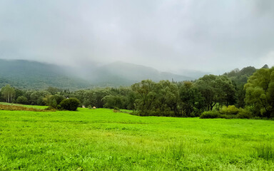 Dark clouds over top of Bieszczady Mountains. Storm is coming.
