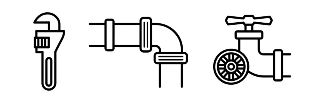 Plumbing tool icon set in line art - Suitable for service menus.