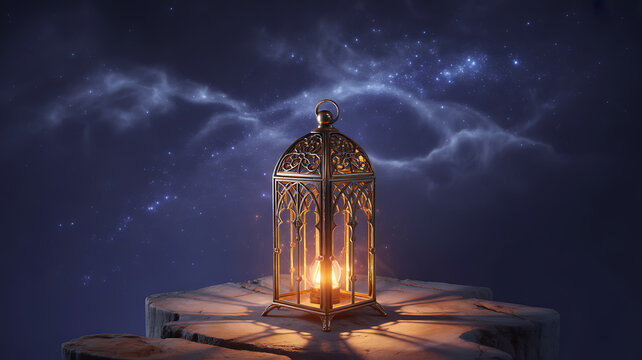 Mystical lantern in a dark fantasy landscape