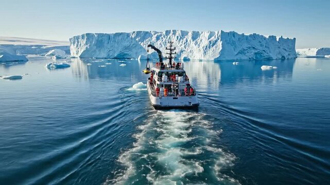 Crew deploys submersible from research vessel in icy polar sea