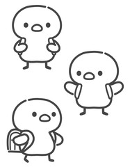 Obraz premium ランドセルや通学かばんを背負って通学するひよこの手書き線画イラスト 登下校の風景